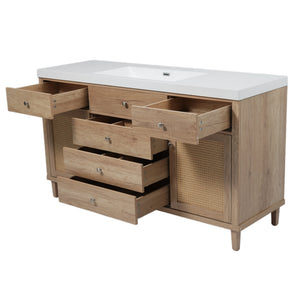 English Elm Christopher Knight Home® - 60" Modern Bathroom Vanity with Durable SMC Sink, Rattan Doors, Soft-Close Drawers, Pine Legs Antique Natural N817P296130N
