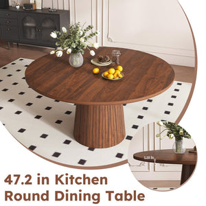 English Elm 47 Inch Round Marble Veneer Mdf Dining Table Seats Four with Slim Wood Strip Base Walnut W2700P404637