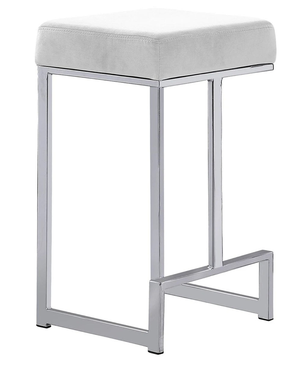 English Elm 25 in Backless Faux Leather Counter Stools with Polished Silver Pedestal Base Set of 2 White B011P496925