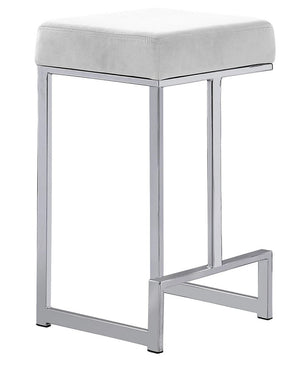English Elm 25 in Backless Faux Leather Counter Stools with Polished Silver Pedestal Base Set of 2 White B011P496925