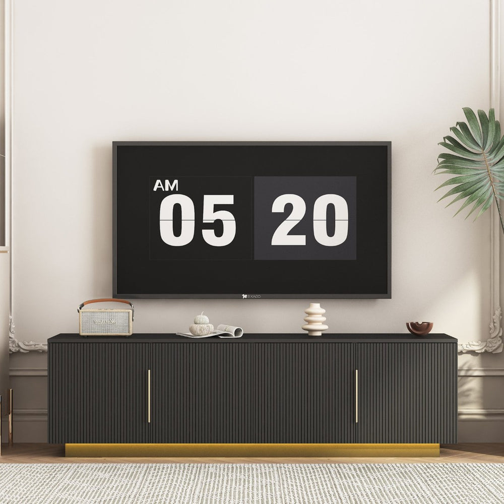 English Elm Tv Stand 68 Inch Modern Entertainment Center with 16 Color Led Ambient Lighting W1321P452903