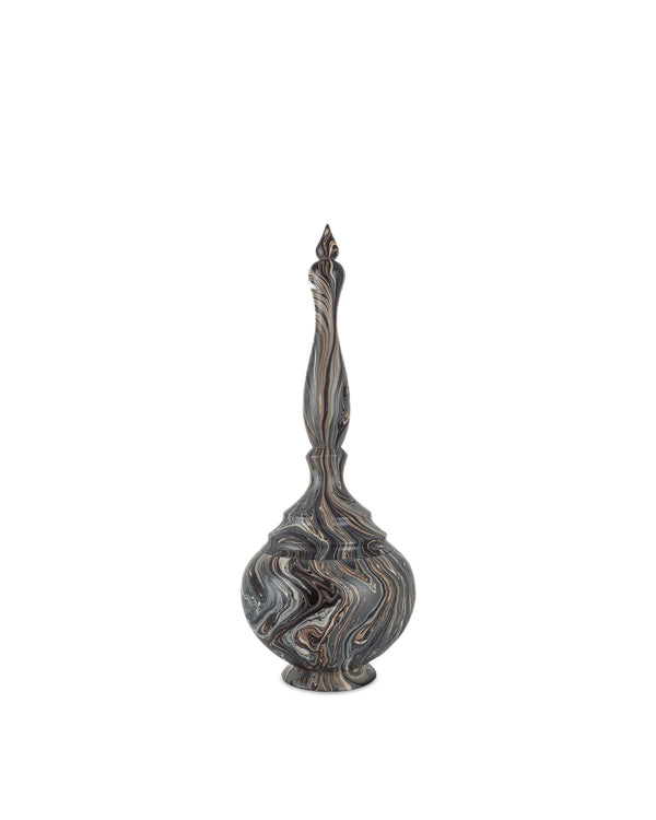 Currey & Company Marbleized Tall Turret Box - Hand-carved Wooden Storage Container With Vintage Charm And Elegance Brown Wood 1200-1051-currey-company