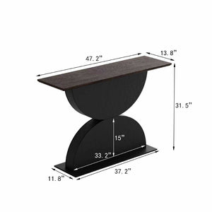 English Elm 47''double Semi-circle Console Table with Led Lighting and Sculptural Hammered Wood Base W2263P395491