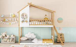 English Elm Twin Over Playhouse Bunk Bed Pinewood Fort Design with Roof and Safety Rails LT100008AAN-3