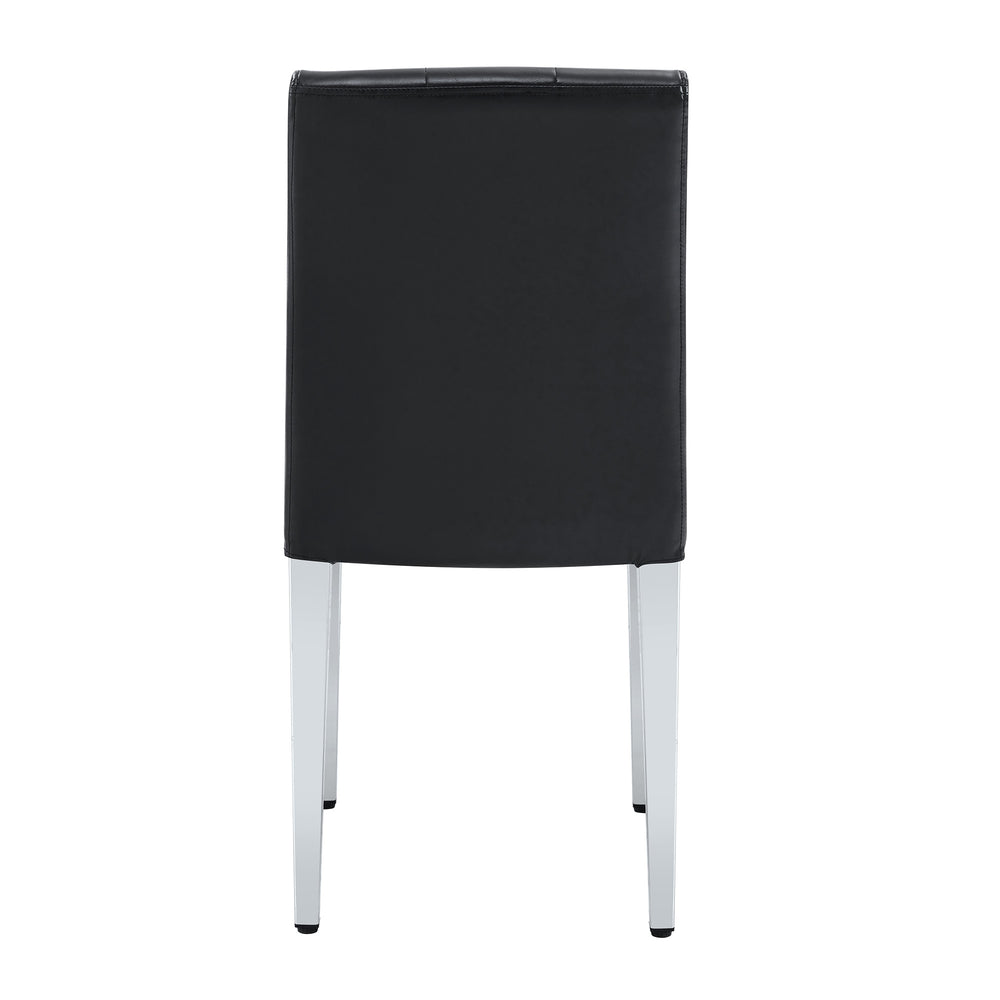 English Elm 4-pack black PU dining chairs with ergonomic buckle backrest, high-density sponge seats, sleek silver legs — low-key luxury, easy-assemble comfort W1512P410684