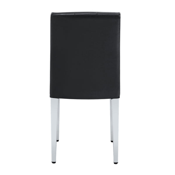 English Elm 4-pack black PU dining chairs with ergonomic buckle backrest, high-density sponge seats, sleek silver legs — low-key luxury, easy-assemble comfort W1512P410684