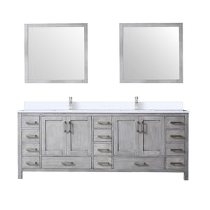 English Elm Distressed Grey Double Bath Vanity with Cultured Marble Top, Chrome Faucet & 34" Mirror, Durable Finish B2731S01115