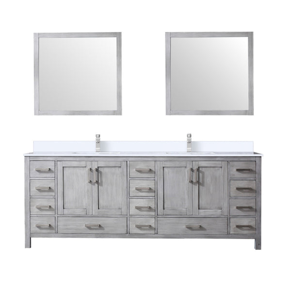 English Elm Distressed Grey Double Bath Vanity with Cultured Marble Top, Chrome Faucet & 34" Mirror, Durable Finish B2731S01115