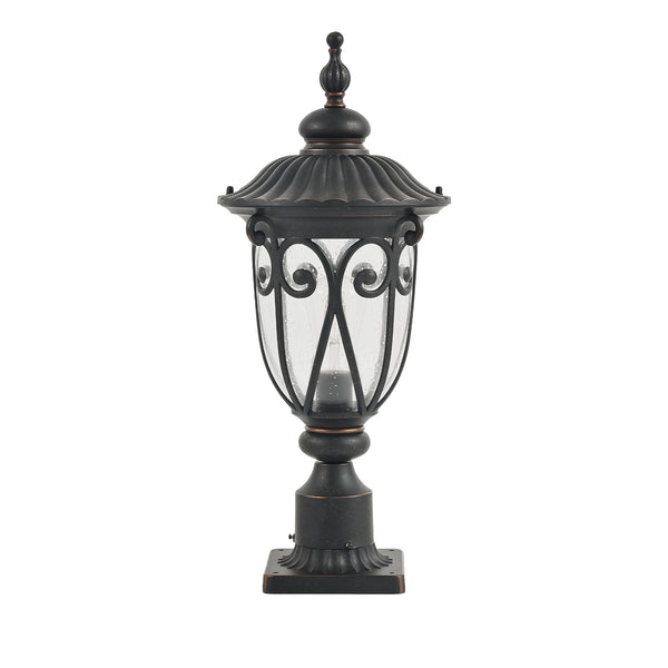 English Elm 24"(H) Vintage Black Outdoor Post Lantern with Bubble Glass, Rust-Resistant Aluminum, E26 Compatible Lighting Elegance for Pathway Patio Garden (Bulb Not Included) W1340P239409