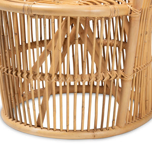English Elm Modern Bohemian Rattan Accent Chair with Leaf Backrest and Black Metal Legs B2750P470058