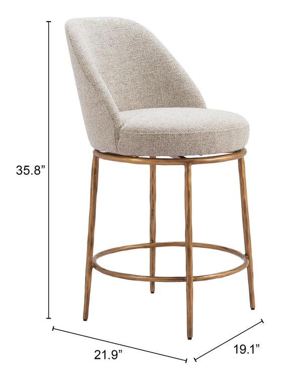 Nordhavn Swivel Counter Stool Beige & Gold 110272 Zuo Modern