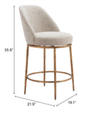 Nordhavn Swivel Counter Stool Beige & Gold 110272 Zuo Modern