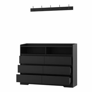 English Elm Living Room Sideboard Storage Cabinet Black with 6 Drawers, RGB Light Strip, Sturdy MDF Design W1321P288794