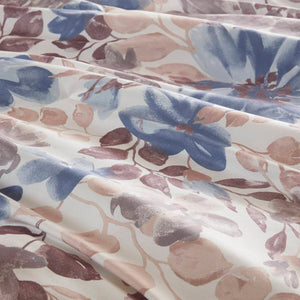 English Elm Floral Comforter Set With Soft Microfiber Sheets - Blue Watercolor Design For Cozy Bedrooms B035P266684