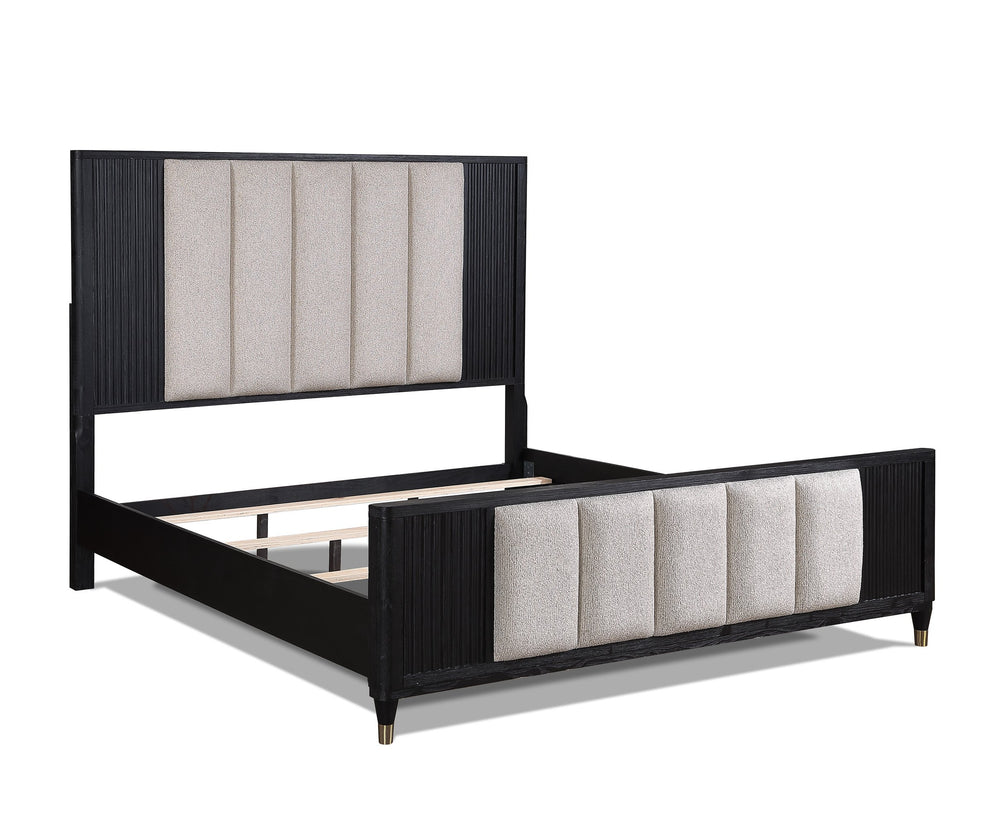 English Elm 1pc Upholstered Panel Queen Bed with Plush Padded Headboard, Sleek Finish, Metal Legs, Modern Flair Beige+White,Black 66 L x 42 W x 7.5 H B011S01386