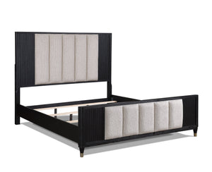 English Elm 1pc Upholstered Panel Queen Bed with Plush Padded Headboard, Sleek Finish, Metal Legs, Modern Flair Beige+White,Black 66 L x 42 W x 7.5 H B011S01386