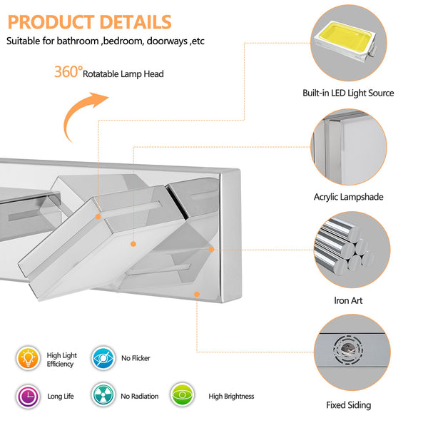 English Elm Modern Chrome Led Vanity Light - 6-Light Wall Sconce For Bright, Elegant Bathroom Illumination W2312P374922