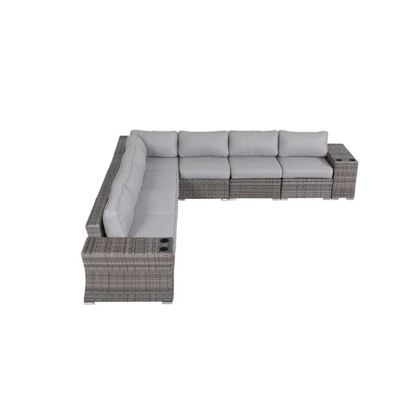 English Elm Fully Assembled Outdoor Wicker Patio Sofa - Stylish, Durable, Modular Seating For 7, Quick Setup! B120S00009