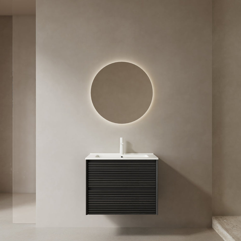 English Elm BRON 24" Wall-Mounted Bathroom Vanity with Ceramic Sink, Dark Oak Plywood, 2 Soft-Close Drawers W2615P248199