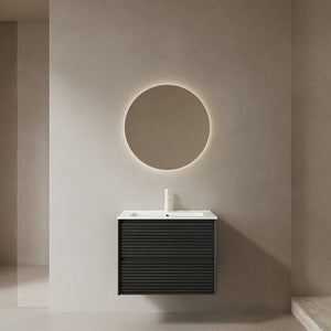 English Elm BRON 24" Wall-Mounted Bathroom Vanity with Ceramic Sink, Dark Oak Plywood, 2 Soft-Close Drawers W2615P248199