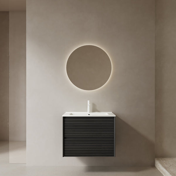English Elm BRON 24" Wall-Mounted Bathroom Vanity with Ceramic Sink, Dark Oak Plywood, 2 Soft-Close Drawers W2615P248199