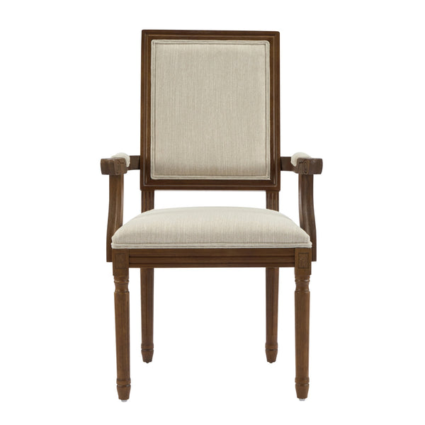 English Elm Christopher Knight Home® - Upholstered Dining Chairs Set of 2 in Beige with Walnut Rubber Wood Fluted Legs, Armrests, French-Country Elegance, Durable Fabric Seating N771P291405T