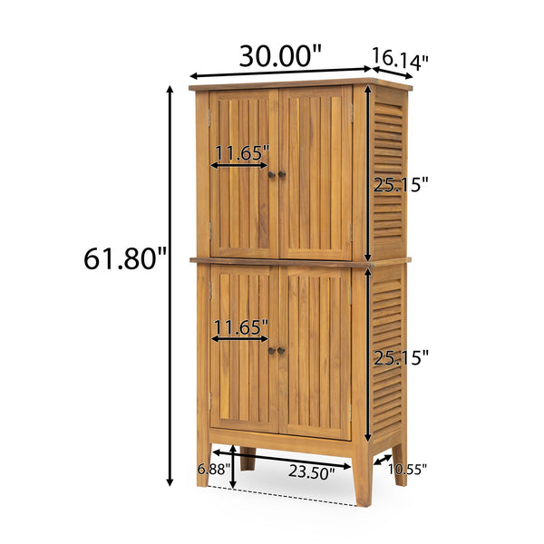 English Elm Christopher Knight Home® - Kedzie Teak Acacia Wood Cabinet with Slatted Coastal Farmhouse Design, Weather‑Resistant Storage (44.5") N775P251936T