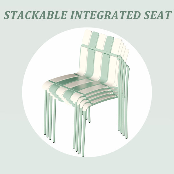 English Elm 4-Pack Modern Striped Color Block Chairs with Weatherproof PP Seats and Heavy-Duty Metal Legs for Indoor Outdoor Seating Haze Green,White W3450P322875