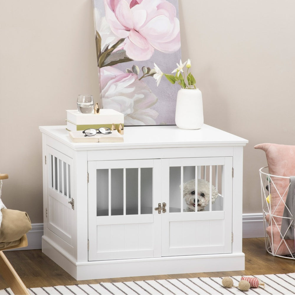 English Elm Pawhut Wooden Dog Crate End Table with Triple Doors for Small Breeds Indoor Use W2225P229092