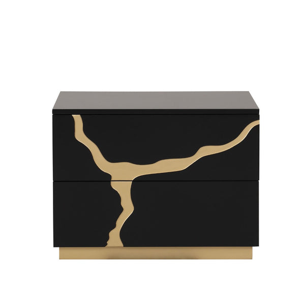 English Elm Contemporary Black Gold Nightstand Dovetail Drawers Felt Lined Solid Wood Bedroom B2741P435902