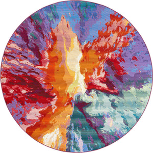 Unique Loom Outdoor Modern Monteverde Machine Made Abstract Rug Multi, Green/Light Blue/Light Green/Olive/Orange/Peach/Purple/Red/Rust Red/Yellow/Pink/Violet/Blue 7' 10" x 7' 10"