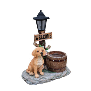English Elm Labrador Solar Garden Statue with Led Glow and Built-in Succulent Planter Basin W5398P464237