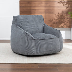 English Elm Giant Corduroy Bean Bag Sofa with Armrests Foam Filled Cozy Adult Lounge Chair Dark Gray W2200P442800