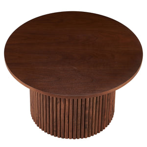 English Elm Walnut Mid-Century Round Side Tables Set of 2 — Elegant Roman Column Metal Base, Sturdy Veneer Top W1164S00027