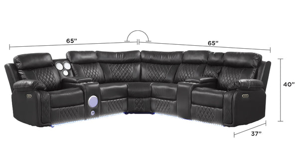 English Elm Lacrosse Power Reclining Sectional with Bluetooth Speakers, USB Ports, LED Lighting and Console Storage Gray B009S01924