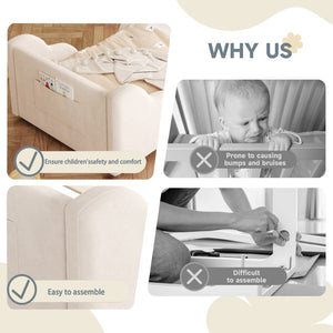 English Elm Toddler Floor Bed Velvet Upholstered Cloud Frame with Safety Rails and Storage Pocket N899P452412A