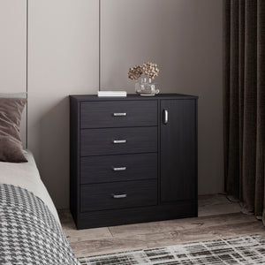 English Elm Dresser, Modern Black Wengue Engineered Wood | 1 Door, 4 Drawers, 2 Shelves — Compact 31.5"W Storage B097P369434