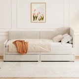 English Elm Twin Size L-Shaped Corduroy Daybed,Upholstered Bed Frame With 2 Storage Drawers, Beige