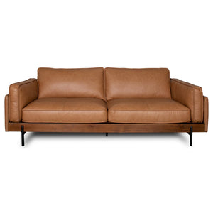 English Elm Utica Top-grain Leather Sofa Walnut Frame Feather Cushions Mid-century Living Room B183P423283