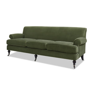 English Elm Jennifer Taylor Home - Alana Lawson Three-Cushion Olive Green Velvet Sofa - Timeless Elegance & Easy Care Comfort B2719P238314