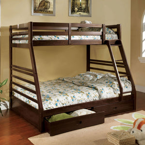English Elm Modern Twin-Over-Full Bunk Bed with Angled Ladder, Solid Hardwood Frame and Patented Lock Joint Dark Walnut 35 L x 58 W x 7 H B2741S00343