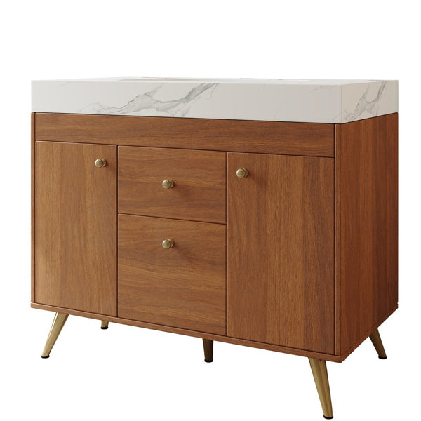 English Elm 36" Freestanding Bathroom Vanity Sintered Stone Top Ceramic Sink Stainless Steel Legs Gold,Walnut,White W3136S00074
