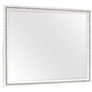 English Elm ALMERA White Glitter Mirror – Transitional Glam Wall Mirror in Solid Wood & MDF, Dresser Mount Ready B201P226191