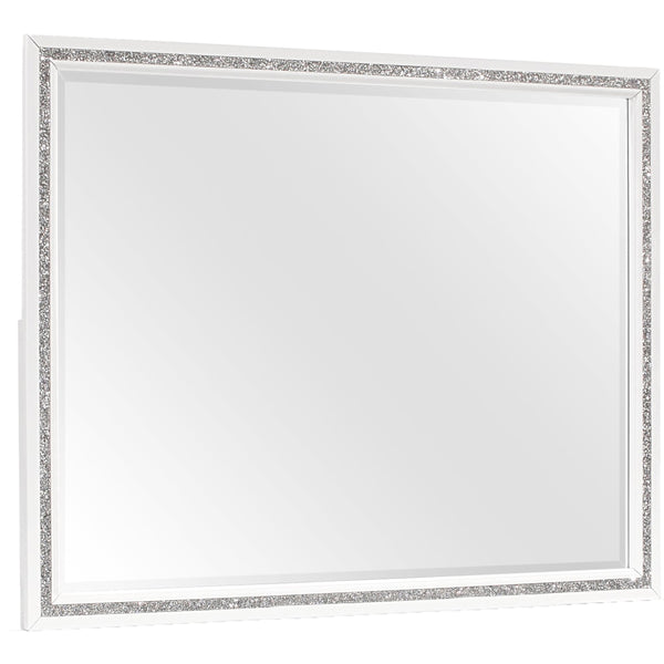 English Elm ALMERA White Glitter Mirror – Transitional Glam Wall Mirror in Solid Wood & MDF, Dresser Mount Ready B201P226191