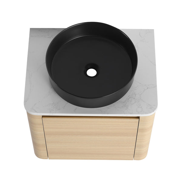 English Elm 24'' Wall-Mounted Bathroom Vanity With Stylish Ceramic Sink, Soft-Close Door & Durable Plywood Design W999S00458
