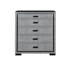English Elm Isaiah Upholstered Wood Chest with LED Lighting, Spacious Drawers, Black Bar Handles & Block Feet Gray 42.56 L x 18.11 W x 47.44 H B201P391162