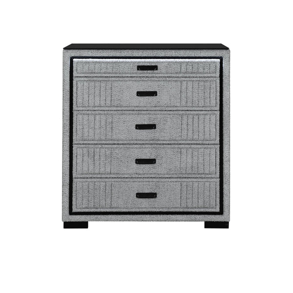 English Elm Isaiah Upholstered Wood Chest with LED Lighting, Spacious Drawers, Black Bar Handles & Block Feet Gray 42.56 L x 18.11 W x 47.44 H B201P391162