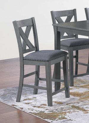 English Elm Modern 7-Piece Counter Height Dining Set Gray - 60" Table, Cushioned X-Cross Back Chairs, Nailhead Trim B011P370423