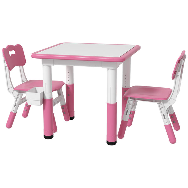English Elm Qaba Adjustable Kids Table and Chairs Set with Storage Box, Easy-Clean MDF, Space-Saving Pink (18mo-5yr) W2225P217318