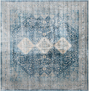 Unique Loom Newport Rosecliff Machine Made Border Rug Navy Blue, Ivory/Light Blue 10' 2" x 10' 2"